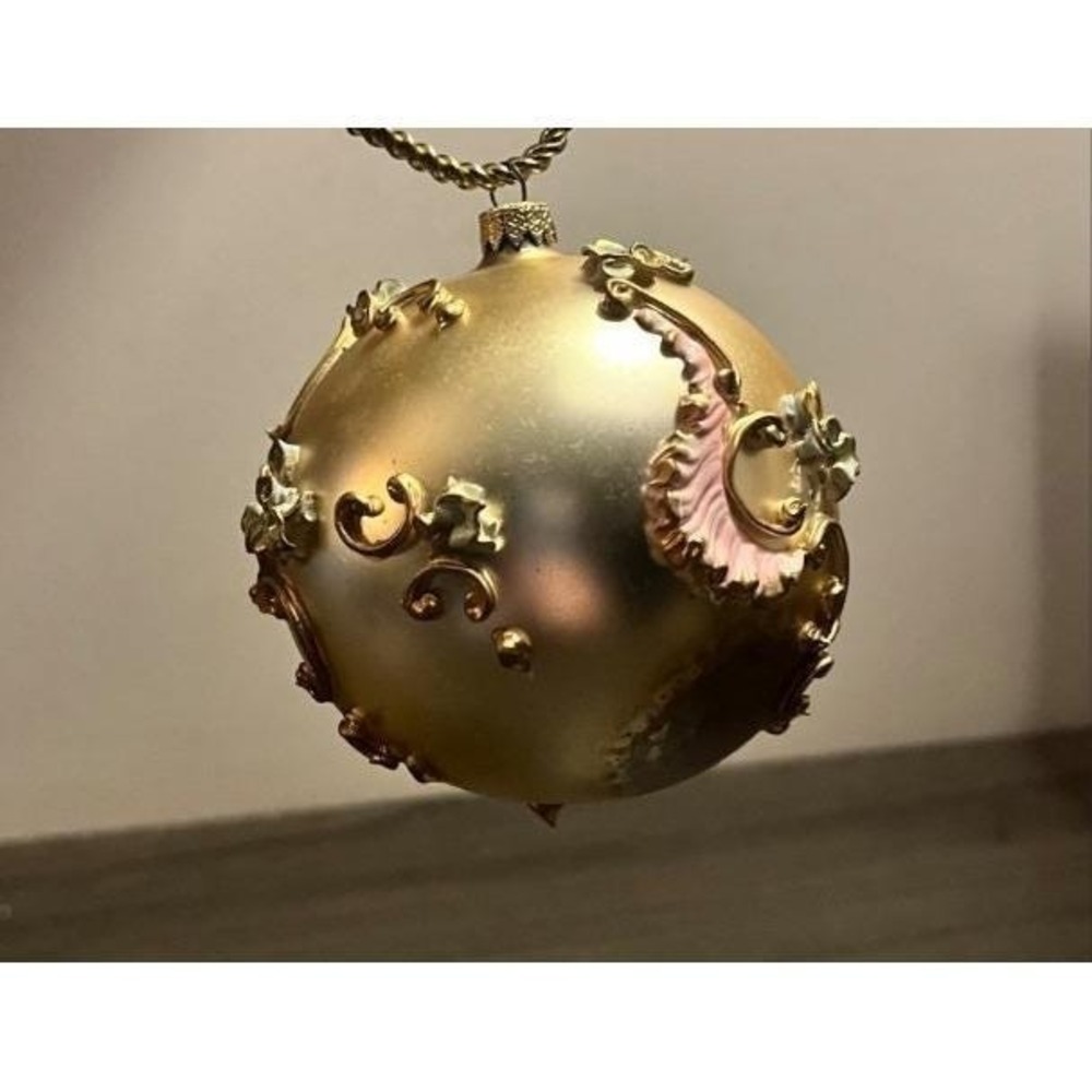 Vintage West Germany Hand Decorated Mercury Glass Christmas Ornament 3.5" Pink